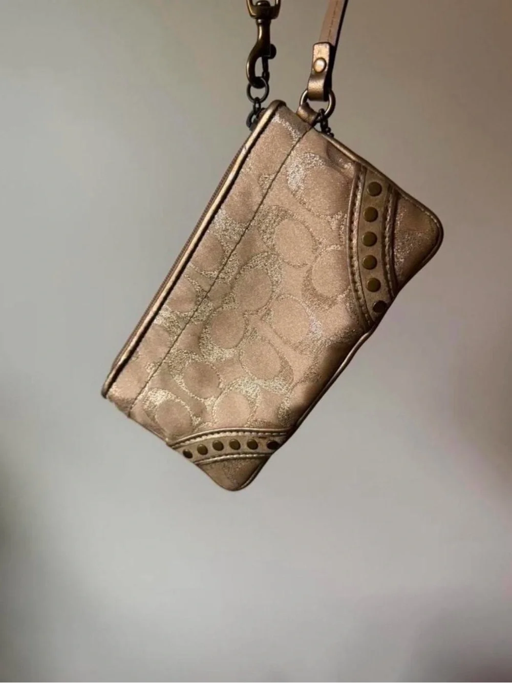 Coach Metallic Champagne Signature Wristlet